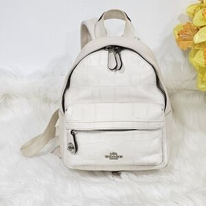 Coach Ivory Croc-Embossed Backpack